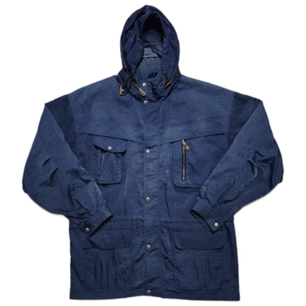 Vintage Mountaintek Utility Jacket Mens XL Blue Mountain Parka Retractable Hood
